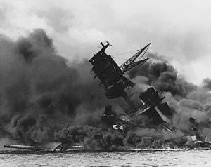 USS Arizona sunk at Pearl Harbor, December 7, 1941