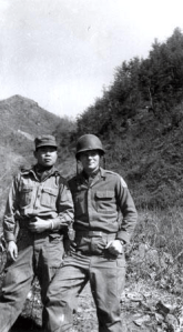Army Pfc. Gene Salay  with a South Korean interpreter in 1953 near the North Korean border. The interpreter, Kim Yung Jo, was killed soon afterward in the Battle of the Kumsong River Salient.
